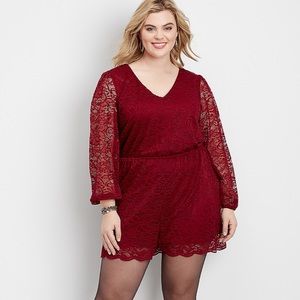 Maurices Burgundy Lace Romper